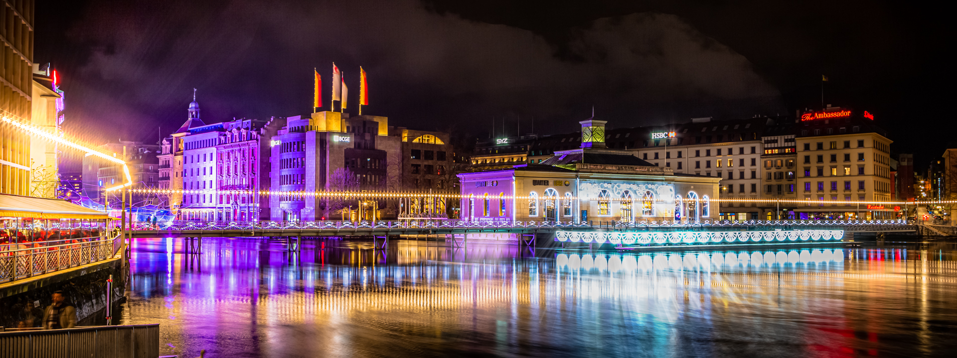 Photographie de Nuit de Genéve illuminé