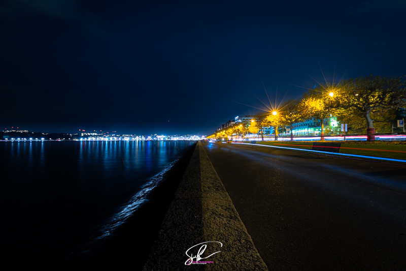 Photo du quai wilson a geneve de nuit