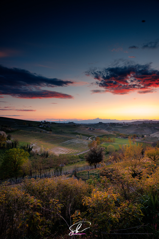 sunset barollo italie langhes heure bleue